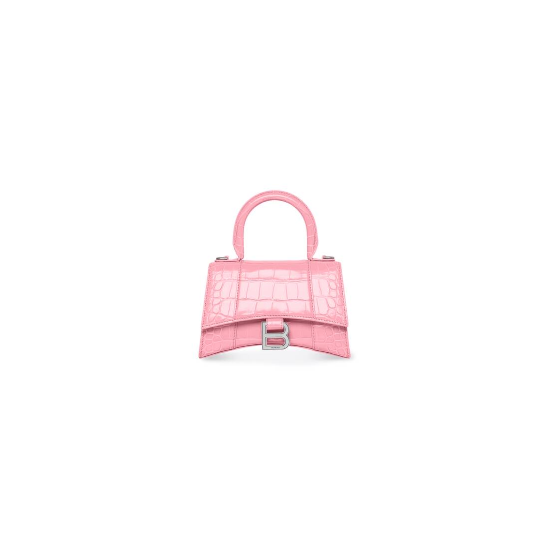 Balenciaga Hourglass XS Handbag Crocodile Embossed in Pink