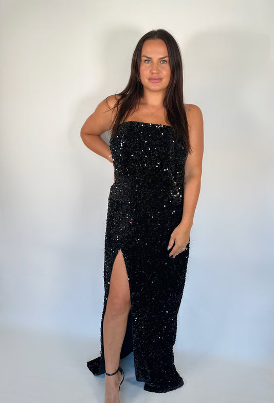 Nookie Black Strapless Sequin Gown Size 12